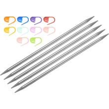5Pcs US 8(5mm) Double Pointed Knitting Needle 7.87 Inches Length Stainless Steel Sweater Stitching Needles with 10 Stitch Marker for Handmade Projects