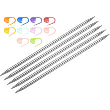 5Pcs US 9(5.5mm) Double Pointed Knitting Needle 7.87 Inches Length Stainless Steel Sweater Stitching Needles with 10 Stitch Marker for Handmade Projec