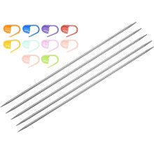 5Pcs US 2.5(3mm) Double Pointed Knitting Needle 7.87 Inches Length Stainless Steel Sweater Stitching Needles with 10 Stitch Marker for Handmade Projec