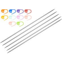 5Pcs US 1.5(2.5mm) Double Pointed Knitting Needle 7.87 Inches Length Stainless Steel Sweater Stitching Needles with 10 Stitch Marker for Handmade Proj