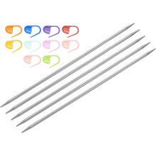 5Pcs US 6(4mm) Double Pointed Knitting Needle 7.87 Inches Length Stainless Steel Sweater Stitching Needles with 10 Stitch Marker for Handmade Projects