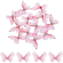 20Pcs Sheer Mesh Butterfly Appliques, 30mm Two Layers Butterflies with Gem Applique Patch DIY 3D Craft Ornament for Wedding Party Home Decor Clothes,