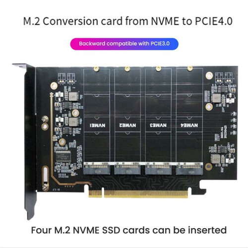 M.2 NVME Till PCIe 4.0 X16 Adapter Card, StöDer 4 NVMe M.2 2280, StöDer Bifurcation 2