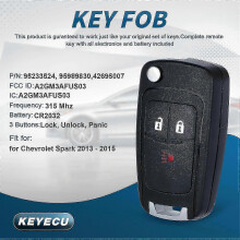Replacement Remote Key Fob for Chevrolet Spark 2013 2014 2015 FCC ID:A2GM3AFUS03