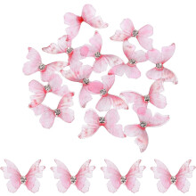 20Pcs Sheer Mesh Butterfly Appliques, 20mm Two Layers Butterflies with Gem Applique Patch DIY 3D Craft Ornament for Wedding Party Home Decor Clothes,