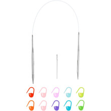 8 Gauge Knitting Circular Needle 16 Inch(40cm) Metal Round Stainless Steel Needle with Large Eye Sewing & Stitch Markers for Handmade Projects DIY Kni