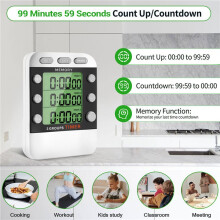 Digital Dual Kitchen Timer, 3 Channels Count /Down Timer, Triple Cooking Timer, Large Display, Loud Volume Alarm