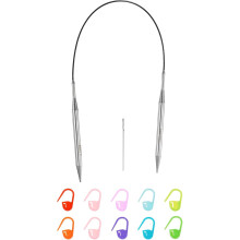 10.25 Gauge Knitting Circular Needle 16 Inch(40cm) Metal Round Stainless Steel Needle with Large Eye Sewing & Stitch Markers for Handmade Projects DIY