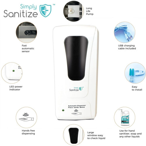 1000ml Automatic Soap Dispenser Sanitiser Hands Free IR Sensor Touchless White 2