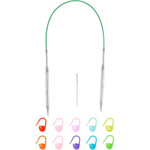 9 Gauge Knitting Circular Needle 16 Inch(40cm) Metal Round Stainless Steel Needle with Large Eye Sewing & Stitch Markers for Handmade Projects DIY Kni