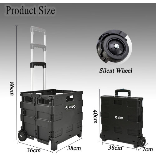 Vivo 25Kg Multipurpose Foldable Shopping Trolley Cart Handle Wheel Camping Caddy Boot 2