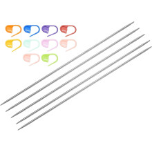 5Pcs Knitting Needle Size US 2(2.75mm) 6 Inches (15cm) Length Stainless Steel Double Pointed Sweater Stitching Needles with 10 Colorful Stitch Markers