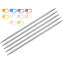 5Pcs Knitting Needle Size US 6(4mm) 6 Inches (15cm) Length Stainless Steel Double Pointed Sweater Stitching Needles with 10 Colorful Stitch Markers fo