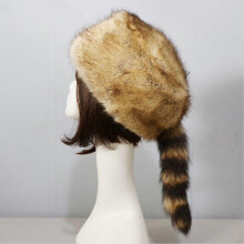 Faux Fur Raccoon Tail Russian Winter Hat for Women, Thermal Ear Protection Cap for Camping in Autumn Winter