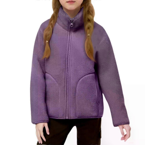 (120cm, Dark Purple) Kids Windproof And Warm Thick Wool Winter Jacket