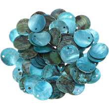 65Pcs Capiz Shells, 1.5cm/0.6" Round Sky Blue Shells with a Hole for Seashell Wind Chimes Curtain Shell Garland DIY Jewelry Craft Wedding Home Decorat