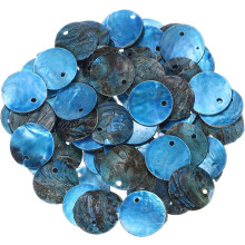 65Pcs Capiz Shells, 1.5cm/0.6" Round Blue Shells with a Hole for Seashell Wind Chimes Curtain Shell Garland DIY Jewelry Craft Wedding Home Decoration,