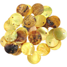 30Pcs Capiz Shells, 1.5cm/0.6" Round Leaf Yellow Shells with a Hole for Seashell Wind Chimes Curtain Shell Garland DIY Jewelry Craft Wedding Home Deco