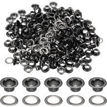 200 Sets Grommets Eyelets, 4.5mm Brass Self Backing Eyelets Metal Eyelet with Washers for Belts, Shoes, Clothes, Bead Cores, DIY Project, Black