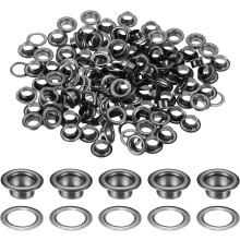 100 Sets Grommets Eyelets, 5mm Brass Self Backing Eyelets Metal Eyelet with Washers for Belts, Shoes, Clothes, Bead Cores, DIY Project, Black