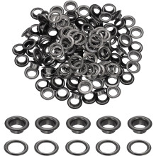 200 Sets Grommets Eyelets, 6mm Brass Self Backing Eyelets Metal Eyelet with Washers for Belts, Shoes, Clothes, Bead Cores, DIY Project, Black