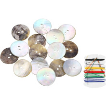 25Pcs Natural Shell Button, 2 Hole 23mm Mother of Pearl Buttons with Sewing Thread Kit for Shirt Coats Suits Jacket Jeans Skirts DIY Sewing Crafts, Br