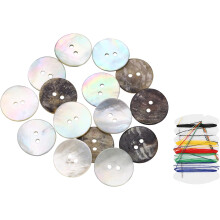 15Pcs Natural Shell Button, 2 Hole 20mm Mother of Pearl Buttons with Sewing Thread Kit for Shirt Coats Suits Jacket Jeans Skirts DIY Sewing Crafts, Br