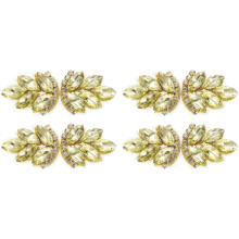 4Pcs Rhinestone Crystal Applique, Handmade Beaded Patches Sew on Patch Crystal Sewing Applique for Bridal Sash Wedding Dress Shoes Bags, Light Yellow/