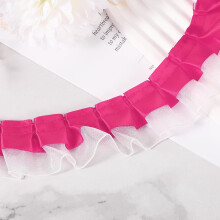 10 Yards 2-Layer Satin Ruffle Trim Lace Ribbon Sewing Lace Fabric Trim for DIY Craft Dress Clothing Wedding Gift Home Decoration, Rose Red