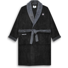 (S/M, Black/Iron) Lambretta Mens Luxury Super Soft Fleece Contrast Bathrobe Dressing Gown