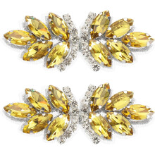 2Pcs Rhinestone Crystal Applique, Handmade Beaded Patches Sew on Patch Crystal Sewing Applique for Bridal Sash Wedding Dress Shoes Bags, Gold Yellow/S