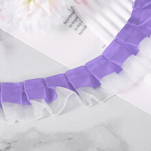 10 Yards 2-Layer Satin Ruffle Trim Lace Ribbon Sewing Lace Fabric Trim for DIY Craft Dress Clothing Wedding Gift Home Decoration, Purple