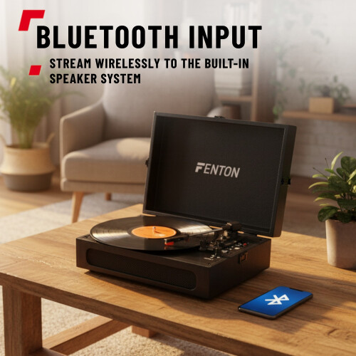Fenton 102.050 RP118B Record Player Briefcase with Bluetooth In/Out - Black 1