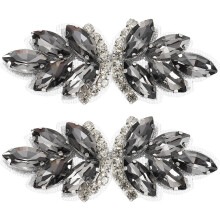 2Pcs Rhinestone Crystal Applique, Handmade Beaded Patches Sew on Patch Crystal Sewing Applique for Bridal Sash Wedding Dress Shoes Bags, Gray/Silver W