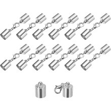 20Sets Leather Cord End Caps with Lobster Claw Clasps Fit 8.5mm Cords, Barrel Terminators for DIY Making Leather Bracelets, Rhodium Tone