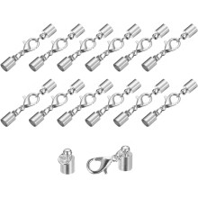 20Sets Leather Cord End Caps with Lobster Claw Clasps Fit 4.5mm Cords, Barrel Terminators for DIY Making Leather Bracelets, Rhodium Tone