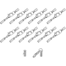 20Sets Leather Cord End Caps with Lobster Claw Clasps Fit 2.5mm Cords, Barrel Terminators for DIY Making Leather Bracelets, Rhodium Tone