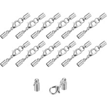 20Sets Leather Cord End Caps with Lobster Claw Clasps Fit 3.5mm Cords, Barrel Terminators for DIY Making Leather Bracelets, Rhodium Tone