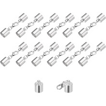 20Sets Leather Cord End Caps with Lobster Claw Clasps Fit 8.5mm Cords, Barrel Terminators for DIY Making Leather Bracelets, Silver Tone