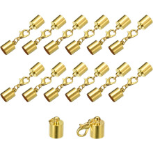 20Sets Leather Cord End Caps with Lobster Claw Clasps Fit 7.5mm Cords, Barrel Terminators for DIY Making Leather Bracelets, Gold Tone