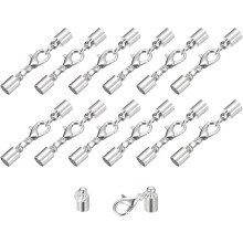 20Sets Leather Cord End Caps with Lobster Claw Clasps Fit 4.5mm Cords, Barrel Terminators for DIY Making Leather Bracelets, Silver Tone