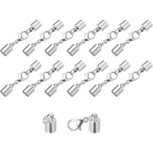 20Sets Leather Cord End Caps with Lobster Claw Clasps Fit 5.5mm Cords, Barrel Terminators for DIY Making Leather Bracelets, Silver Tone