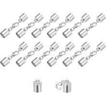 20Sets Leather Cord End Caps with Lobster Claw Clasps Fit 7.5mm Cords, Barrel Terminators for DIY Making Leather Bracelets, Silver Tone