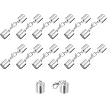 20Sets Leather Cord End Caps with Lobster Claw Clasps Fit 9.5mm Cords, Barrel Terminators for DIY Making Leather Bracelets, Silver Tone