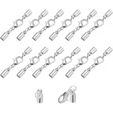 20Sets Leather Cord End Caps with Lobster Claw Clasps Fit 3.5mm Cords, Barrel Terminators for DIY Making Leather Bracelets, Silver Tone
