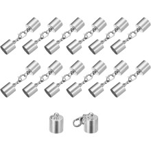 20Sets Leather Cord End Caps with Lobster Claw Clasps Fit 9.5mm Cords, Barrel Terminators for DIY Making Leather Bracelets, Rhodium Tone