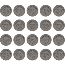 30Pcs Handmade Leather Label, Microfiber Leather Sewing Embossed Tag Embellishment Crochet Tags for Clothing Hat Scarves DIY (25mm Dia, Dark Grey)