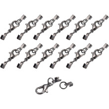 40Sets 3mm Fold Over Cord Ends with Lobster Claw Clasps, Terminator Crimp End Caps for DIY Making Leather Bracelets, Metallic Black