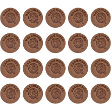 45Pcs Handmade Leather Label, Microfiber Leather Sewing Embossed Tag Embellishment Crochet Tags for Clothing Hat Scarves DIY (25mm Dia, Coffee)