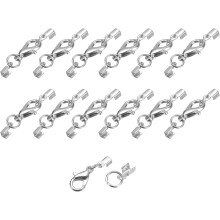 20Sets 3mm Fold Over Cord Ends with Lobster Claw Clasps, Terminator Crimp End Caps for DIY Making Leather Bracelets, Silver Tone